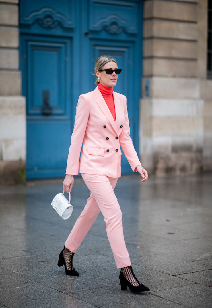 <p>Sofie Valkiers chose a head-to-toe pink and red ensemble by Marc Cain. <em>[Photo: Getty]</em> </p>