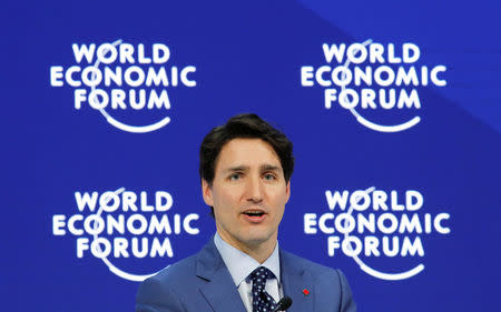 Canada's Prime Minister Justin Trudeau speaks during the World Economic Forum (WEF) annual meeting in Davos, Switzerland January 23, 2018 REUTERS/Denis Balibouse