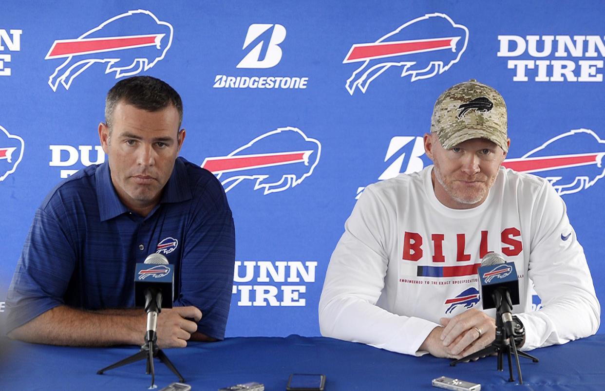 Brandon Beane, left, and Sean McDermott have been with the Bills since 2017. (AP Photo/Adrian Kraus, file)