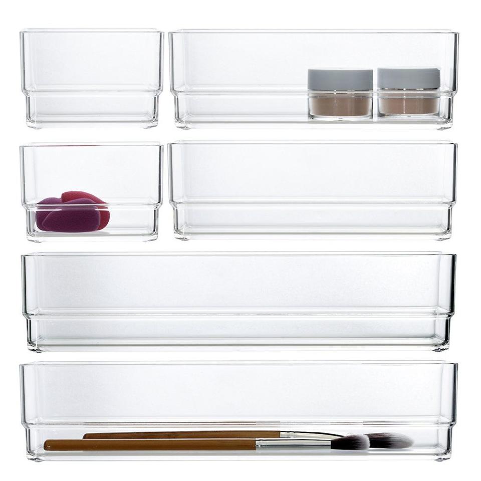 5) Clear Plastic Vanity and Desk Drawer Organizers (6-Piece Set)