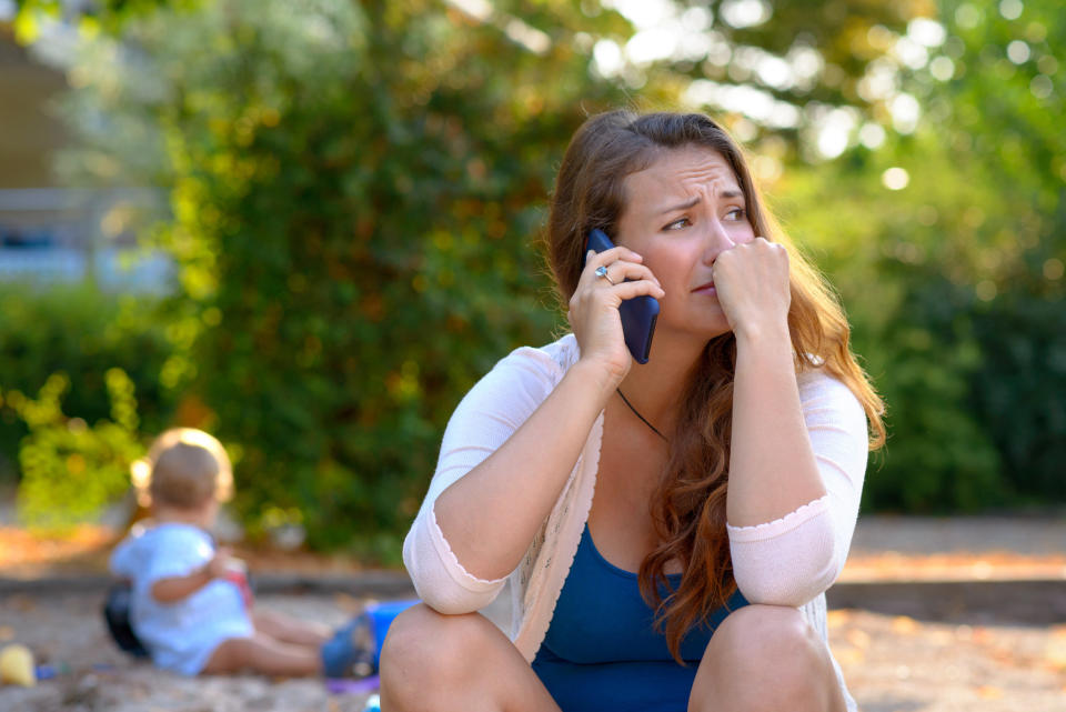 mom crying on phone