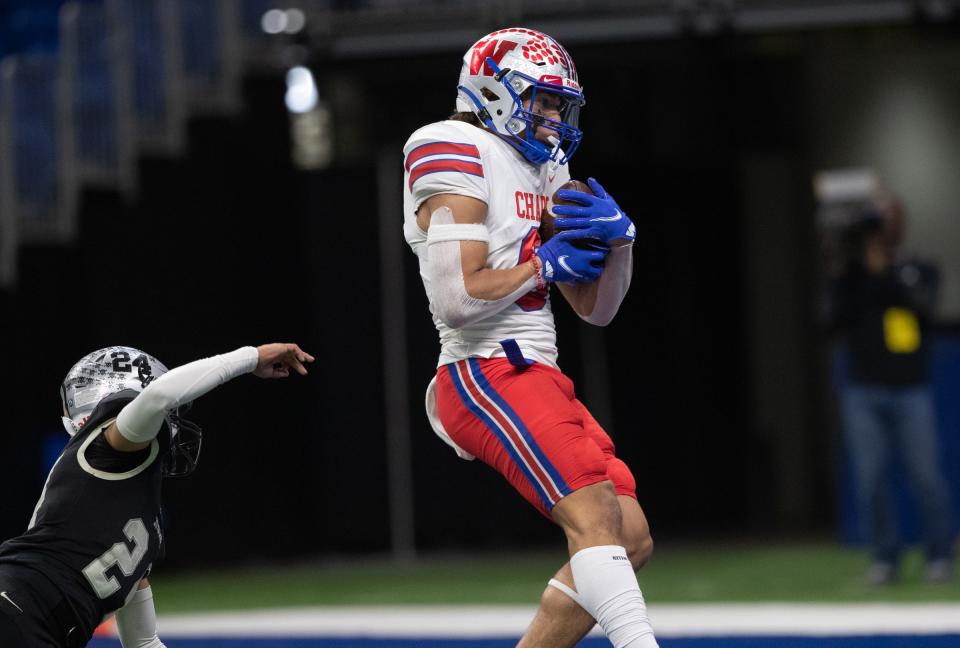 Westlake receiver Jaden Greathouse, hauling in a pass against Pharr-San Juan-Alamo North on Friday, will help lead the Chaparrals against Vandegrift in a battle of unbeaten teams.