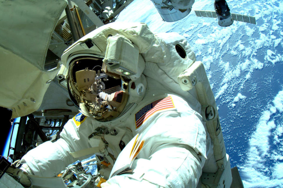 <div class="inline-image__caption"><p>Expedition 42 Flight Engineer Terry Virts and Commander Barry \"Butch\" Wilmore work outside the International Space Station on their third spacewalk March 1, 2015.</p></div> <div class="inline-image__credit">NASA/Getty</div>
