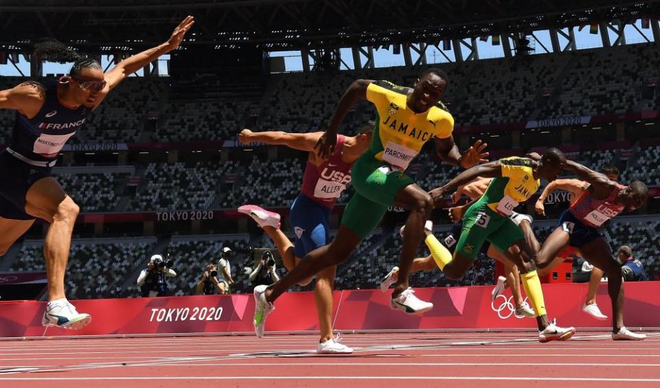 Hansle Parchment during the men’s 110m hurdles final.