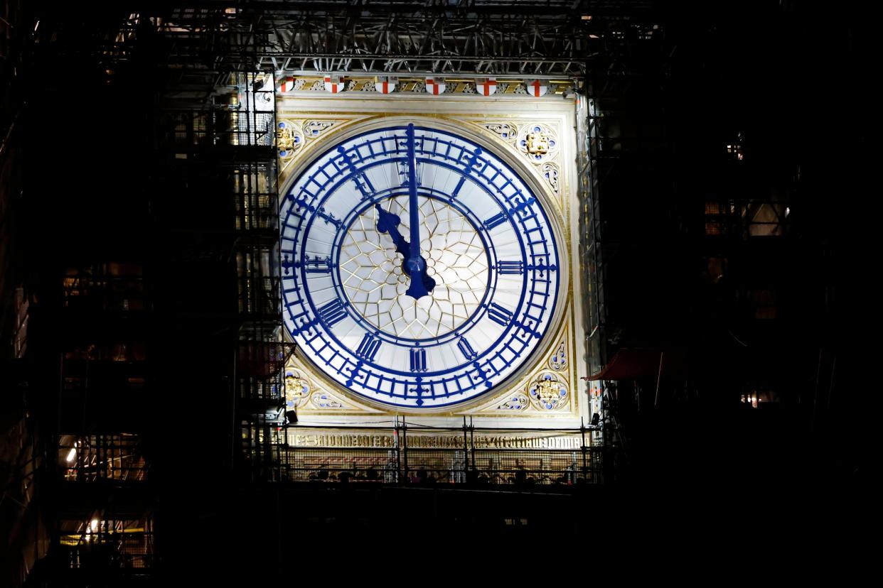 The clock-face on the Elizabeth Tower shows 11pm as the Brexit transition period comes to an end (AFP via Getty Images)