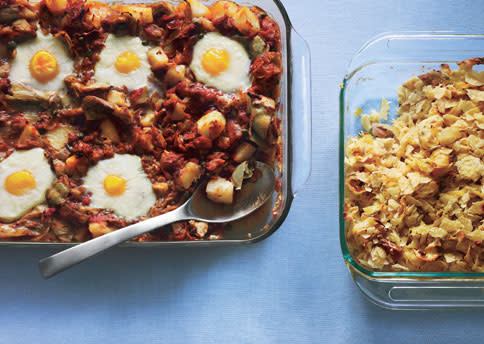 Eggs in Purgatory with Artichoke Hearts, Potatoes, and Capers