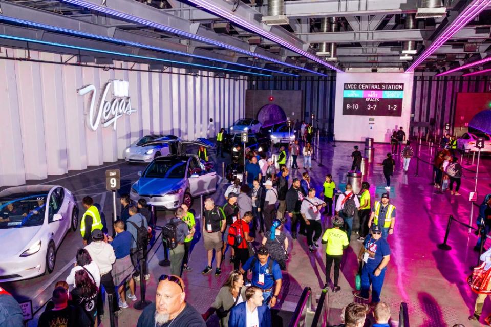 A flow of passengers and Teslas at Boring’s central station during a conference in Vegas, Oct. 31. Roger Kisby for Fortune