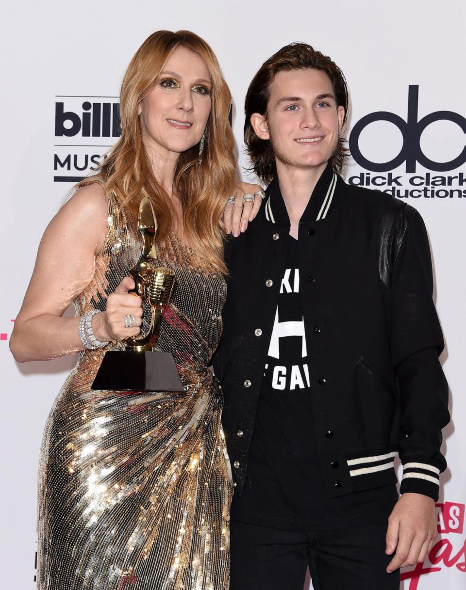 PHOTO: In this May 22, 2016, file photo, singer Celine Dion and son Rene Charles Angelil pose in the press room at the 2016 Billboard Music Awards in Las Vegas. (FilmMagic via Getty Images, FILE)