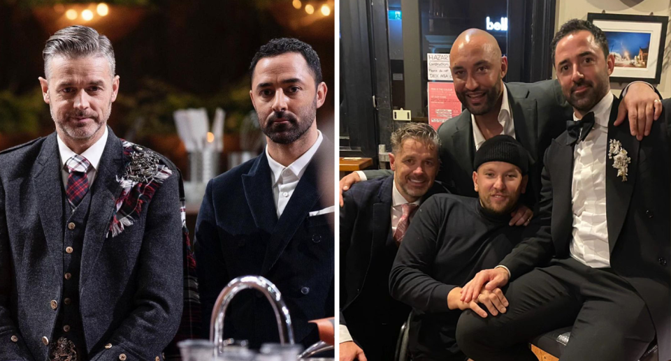 MasterChef’s Jock Zonfrillo and Andy Allen / Jock, Dylan Alcott and Andy at his wedding.