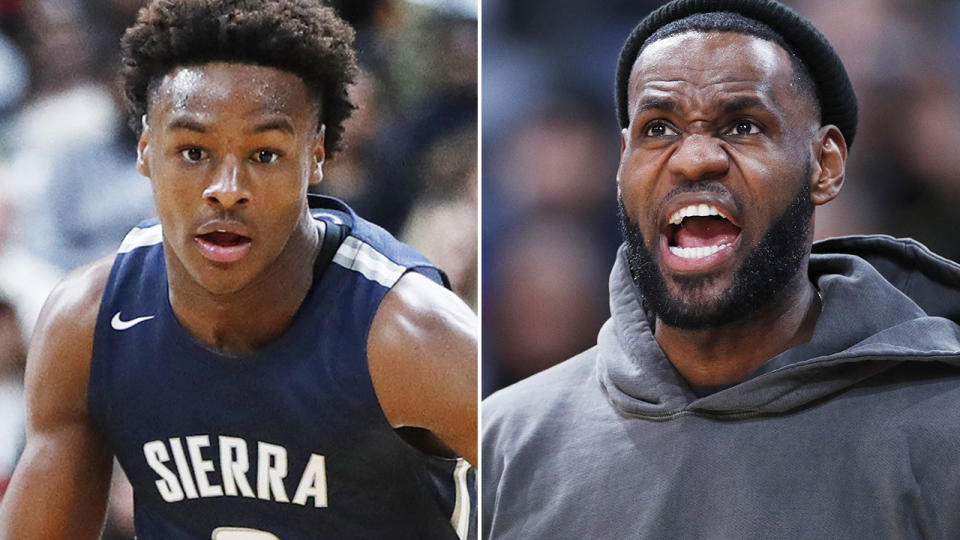 Bronny James has reportedly suffered a season-ending meniscus tear, with the 16-year-old unlikely to play again until later this year. Pictures: Getty Images