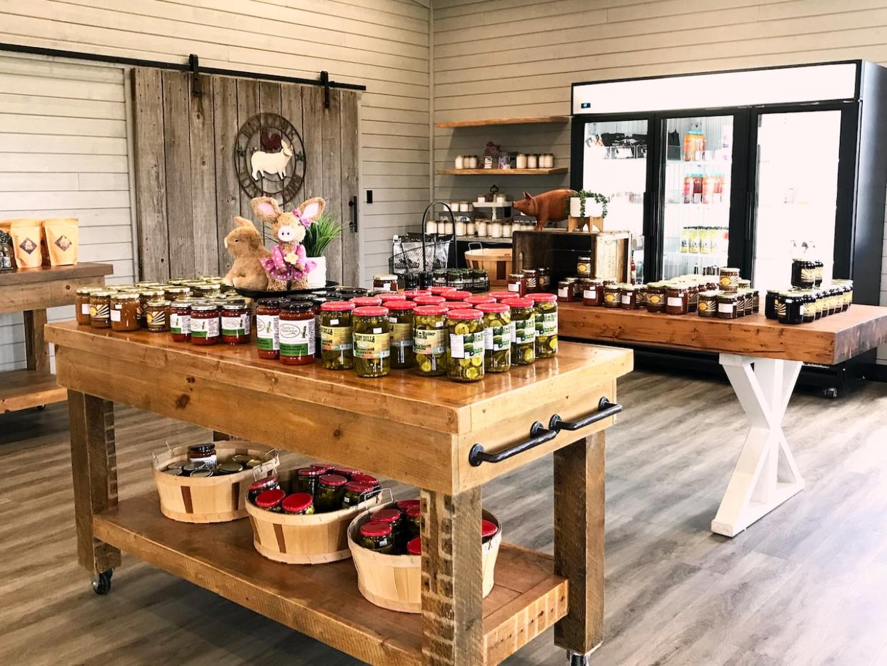 3Gen Organics pig farm in Wallenstein has been selling pork, eggs, honey and more out of their farm shop since 2018. They stock their shelves with their own products as well as from other local farms. (Jasmine Mangalaseril/CBC - image credit)