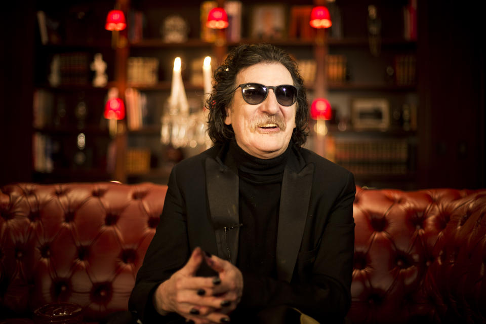 Argentine rock legend Charly Garcia speaks during an interview in Buenos Aires, Argentina, Wednesday, Aug. 14, 2013. Garcia, who is 61 and has a vast career that defined and inspired the rock and pop music world in Latin America, will perform two shows at Teatro Colon, Argentina's landmark opera house, on Sept. 23 and 30. (AP Photo/Victor R. Caivano)