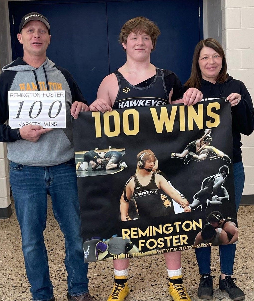 Hamilton wrestler Remington Foster reached 100 career wins and advanced to regionals.