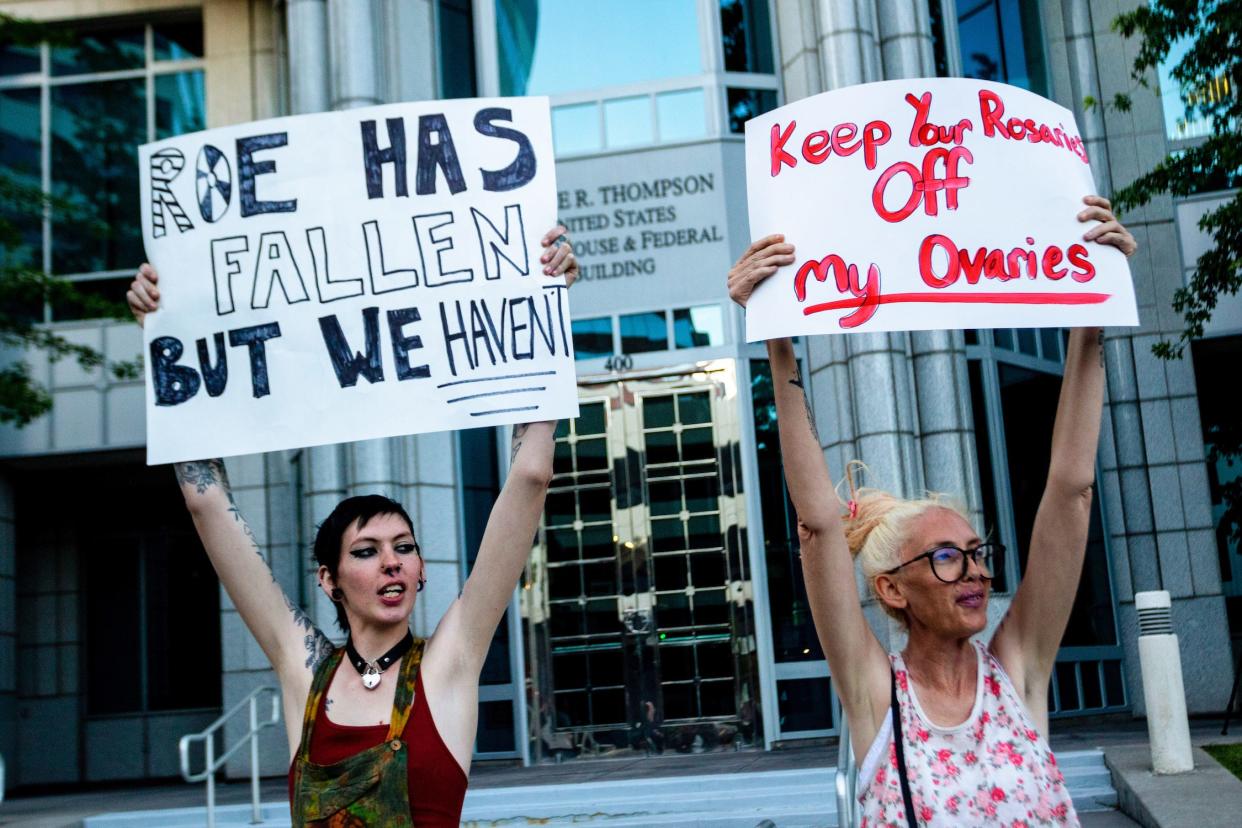 Protestors gathered in front of a federal courthouse in Reno, Nevada to protest the overturning of Roe v. Wade.