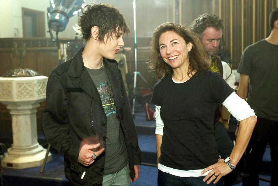 Kate Moennig and executive producer Ilene Chaiken on set, 2005.