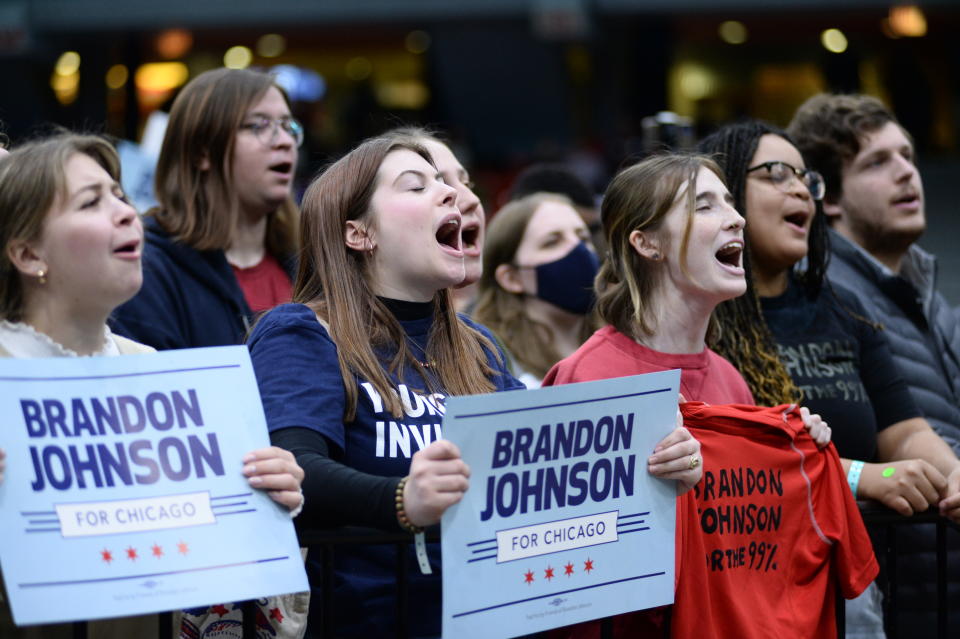 Supporters of Brandon Johnson.