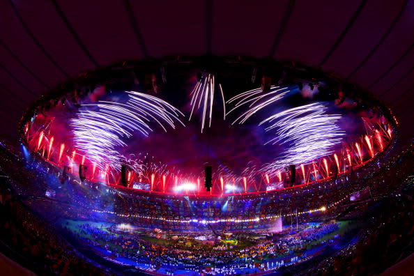 LONDON, ENGLAND - SEPTEMBER 09: Fireworks light up the stadium during the closing ceremony on day 11 of the London 2012 Paralympic Games at Olympic Stadium on September 9, 2012 in London, England. (Photo by Dean Mouhtaropoulos/Getty Images)