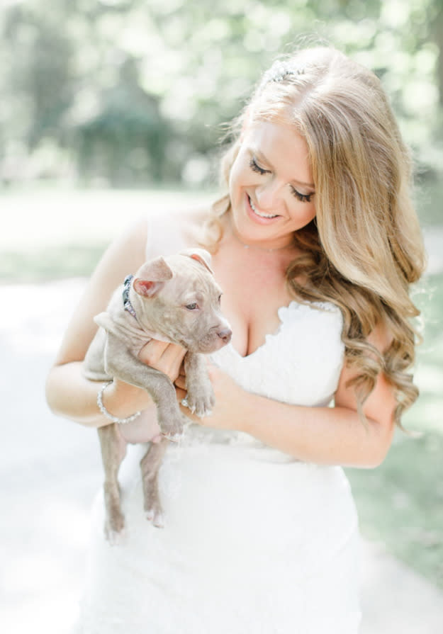 La novia hizo lo propio. Ella posó junto a un cachorro de pitbull de nueve semanas de nacido. “Paso el día rescatando, entrenando y rehabilitando perros. Así que necesitaba incluir algo de eso en mi gran día”, contó a The Huffington Post.