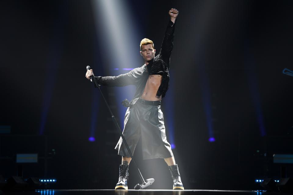 Ricky Martin shows his dance moves at MGM Grand Garden Arena on Sept. 25, 2021 in Las Vegas, Nevada.