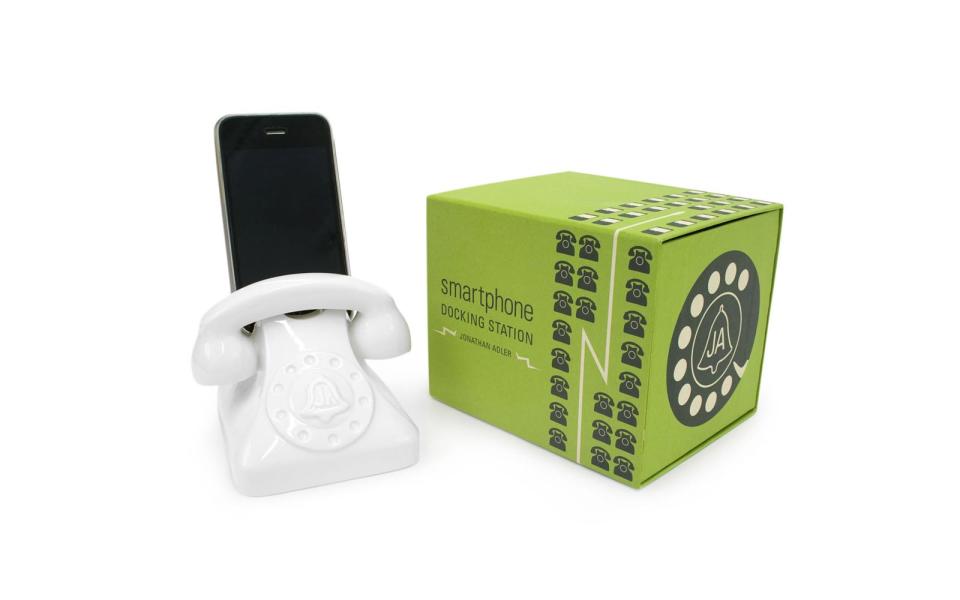 <p>Throwback to technologies past with this slick smartphone dock.</p> <p>To buy: <a rel="nofollow noopener" href="http://www.pntrac.com/t/8-10150-131940-121239?url=http%3A%2F%2Fwww.jonathanadler.com%2Fdecor-and-pillows%2Faccessories%2Ftech-and-travel%2Fwhite-smartphone-dock%2F23105.html%23start%3D1" target="_blank" data-ylk="slk:Jonathan Adler;elm:context_link;itc:0;sec:content-canvas" class="link ">Jonathan Adler</a>, $48</p>