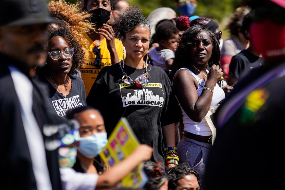 Melina Abdullah stands with other members of Black Lives Matter for a group photo