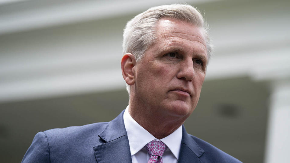 House Minority Leader Kevin McCarthy speaks with reporters outside the White House after a meeting with President Biden last week. (AP Photo/Evan Vucci)