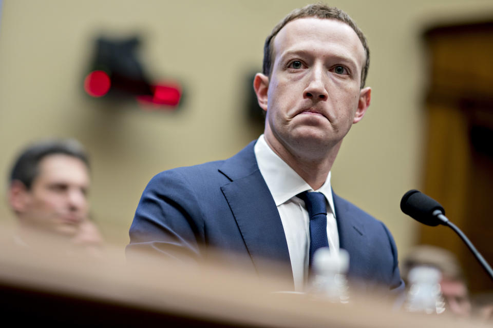 Mark Zuckerberg, chief executive officer and founder of Facebook Inc., listens during a House Energy and Commerce Committee hearing in Washington, D.C., U.S., on April 11, 2018. Photographer: Andrew Harrer/Getty Images