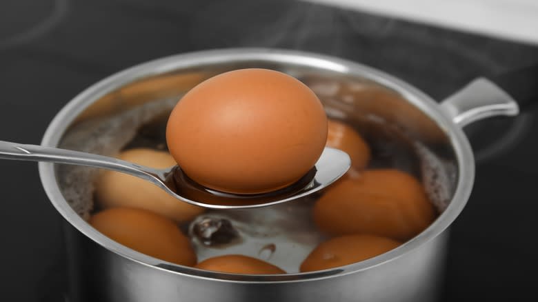 Eggs in pan of water