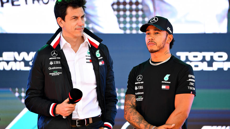 Toto Wolff and Lewis Hamilton, pictured here at the Australian Grand Prix.