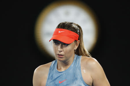 Tennis - Australian Open - Third Round - Melbourne Park, Melbourne, Australia, January 18, 2019. Russia's Maria Sharapova reacts during the match against Denmark's Caroline Wozniacki. REUTERS/Aly Song