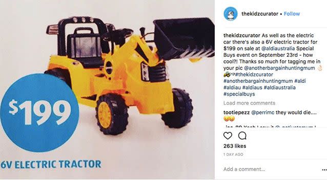 The kid's tractor is garnering excitement on social media. Source: Instagram/@thekidzcurator