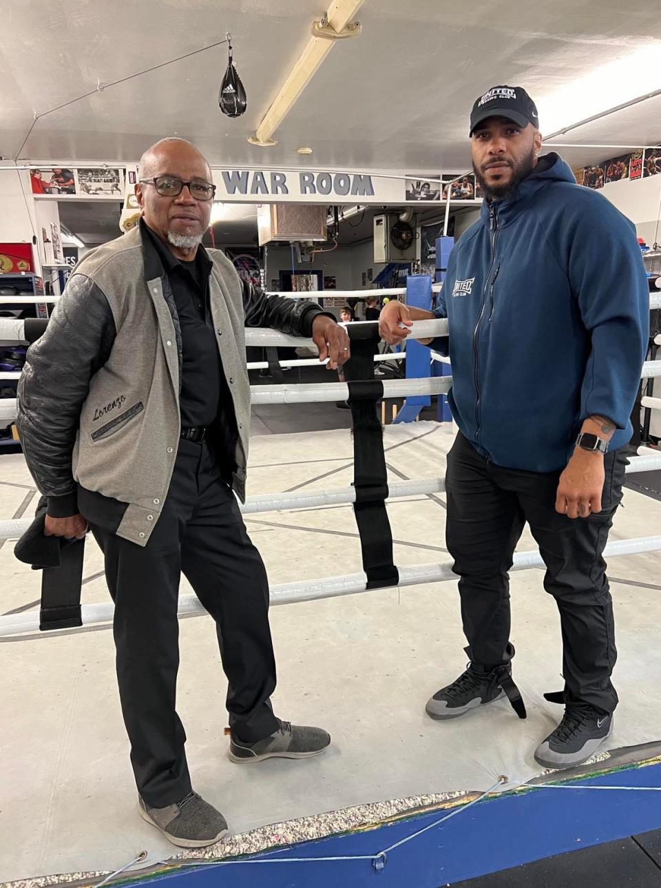 Lorenzo Scott, left, is shown with Markees Watkins, owner of United Boxing Club in Canton. Watkins will honor Scott, a longtime Stark County boxing trainer, at The Brawl II on Saturday in Canton.