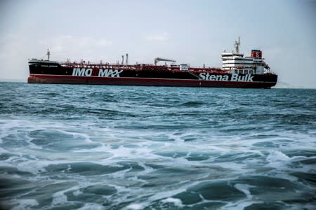 FILE PHOTO: Stena Impero, a British-flagged vessel owned by Stena Bulk, is seen at undisclosed place off the coast of Bandar Abbas