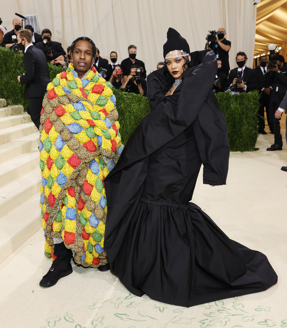 A$AP Rocky and Rihanna attend The 2021 Met Gala Celebrating In America: A Lexicon Of Fashion at Metropolitan Museum of Art on September 13, 2021 in New York City. (Getty Images)