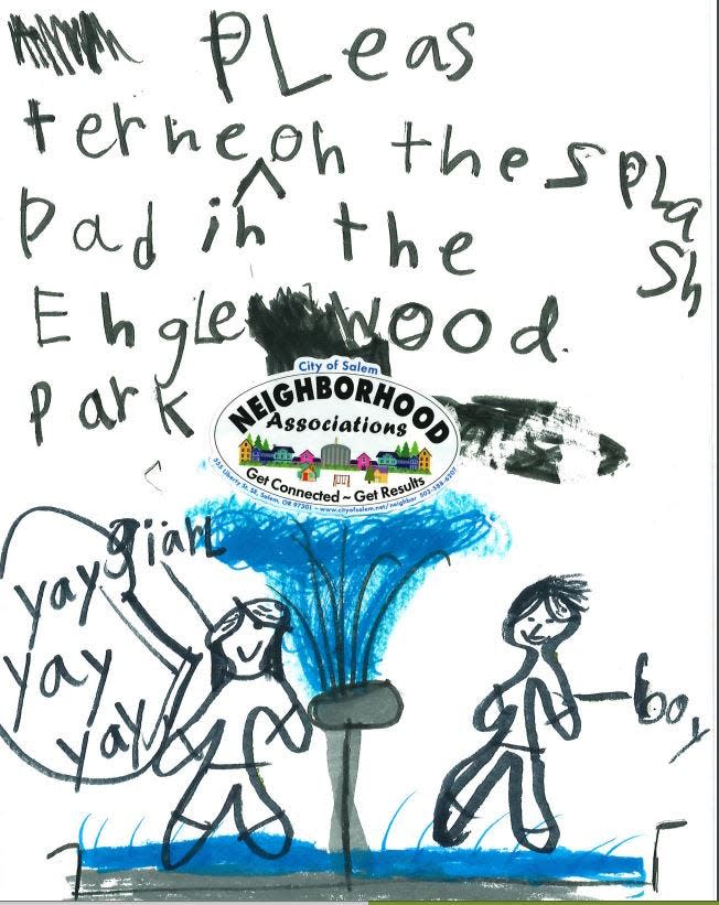 One of the images of testimony submitted by kids urging Salem's Budget Committee to keep the city's splash pads open.