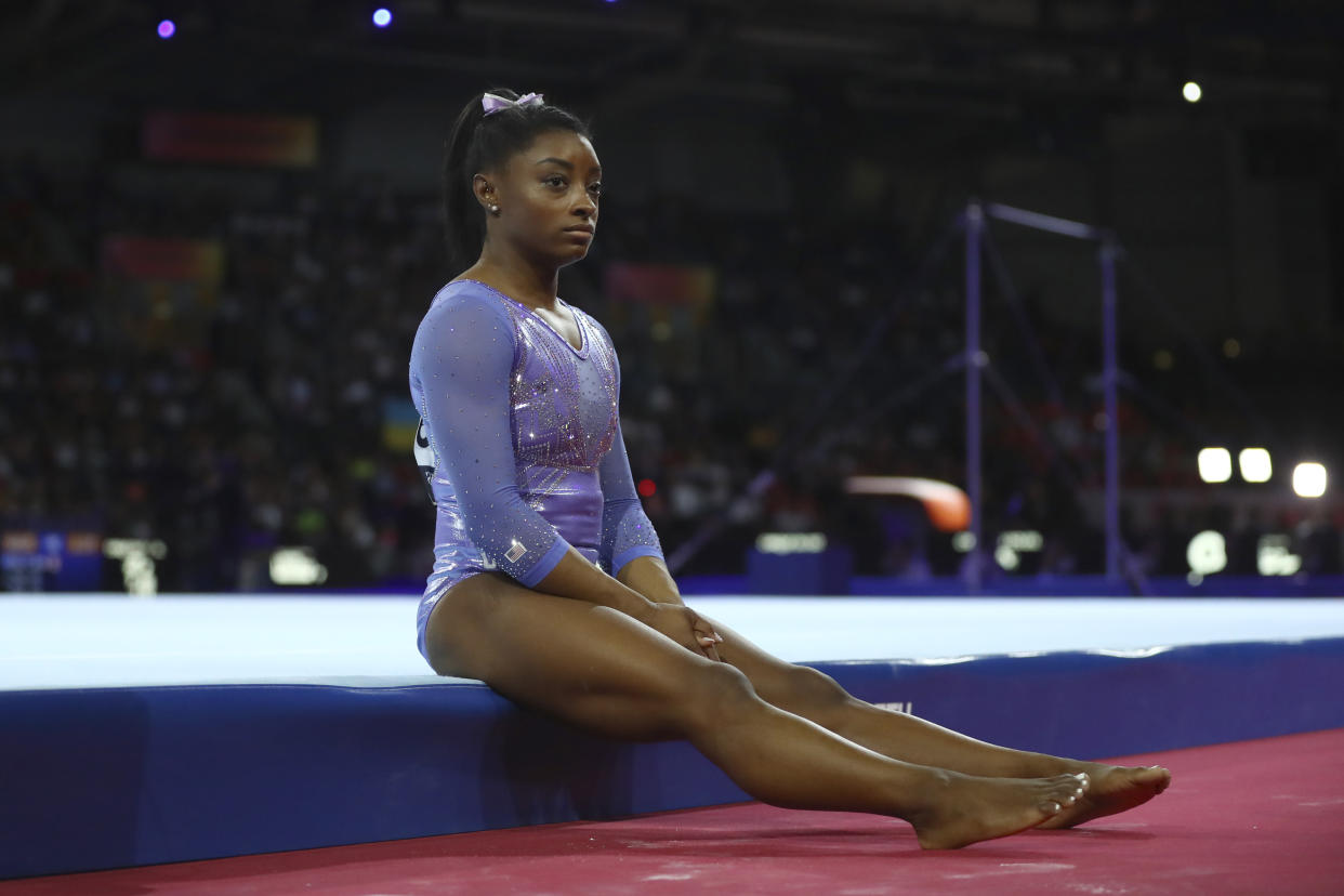 Still processing the emotion of losing 2020, Simone Biles isn't ready to make plans for 2021. (AP Photo/Matthias Schrader)