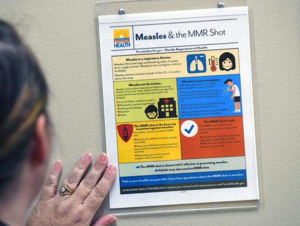 Measles is a highly preventable disease. <a href="https://www.gettyimages.com/detail/news-photo/measles-information-sheet-is-seen-posted-at-the-orange-news-photo/1141724959" rel="nofollow noopener" target="_blank" data-ylk="slk:Paul Hennessy/NurPhoto via Getty Images;elm:context_link;itc:0;sec:content-canvas" class="link ">Paul Hennessy/NurPhoto via Getty Images</a>