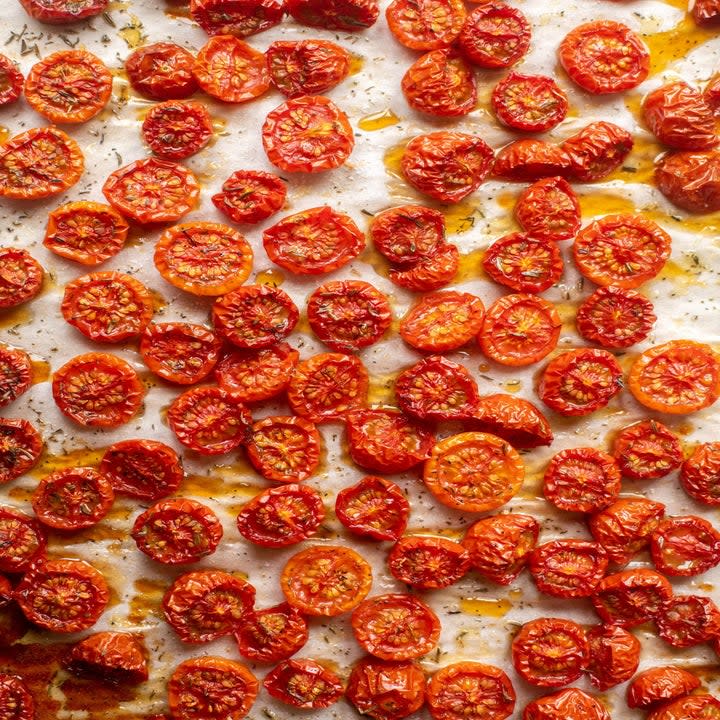 roasted tomatoes on a tray