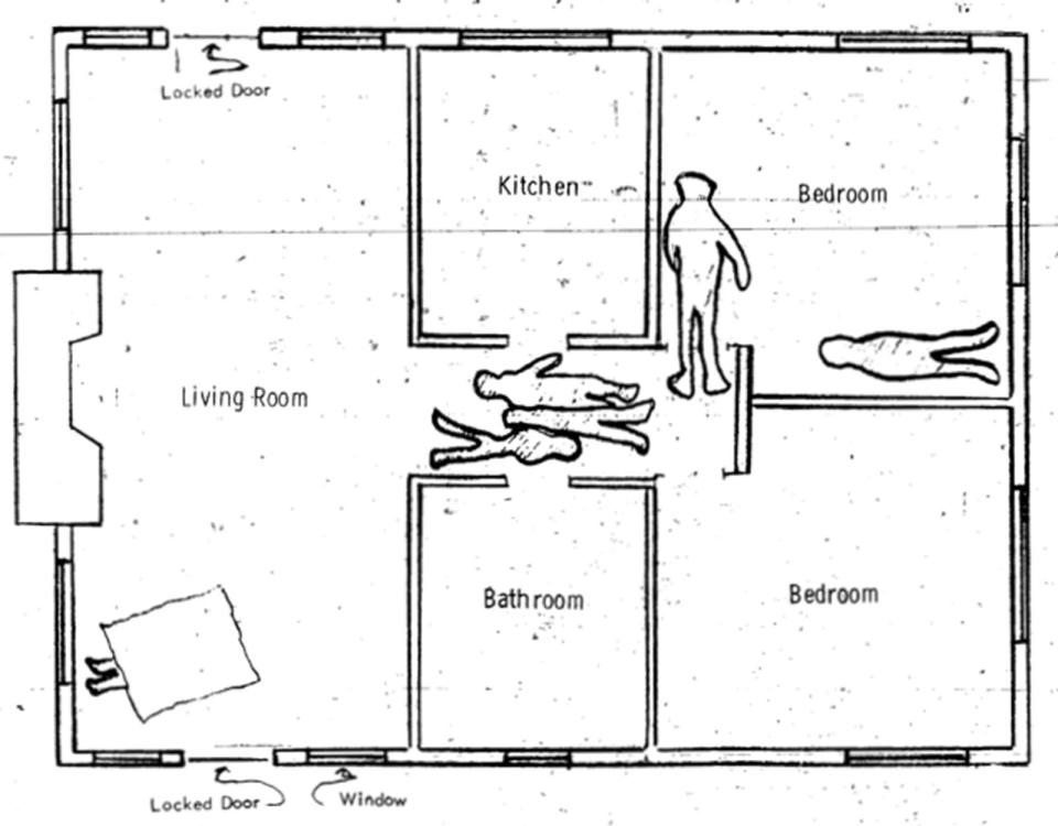 This sketch of the cabin's interior was printed in the July 23, 1968 edition of the Petoskey News-Review. It was drawn by reporter Fred Lovelace.