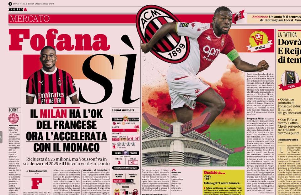 GdS: ‘No doubts’ – the status of Milan’s Fofana pursuit after Euros exit