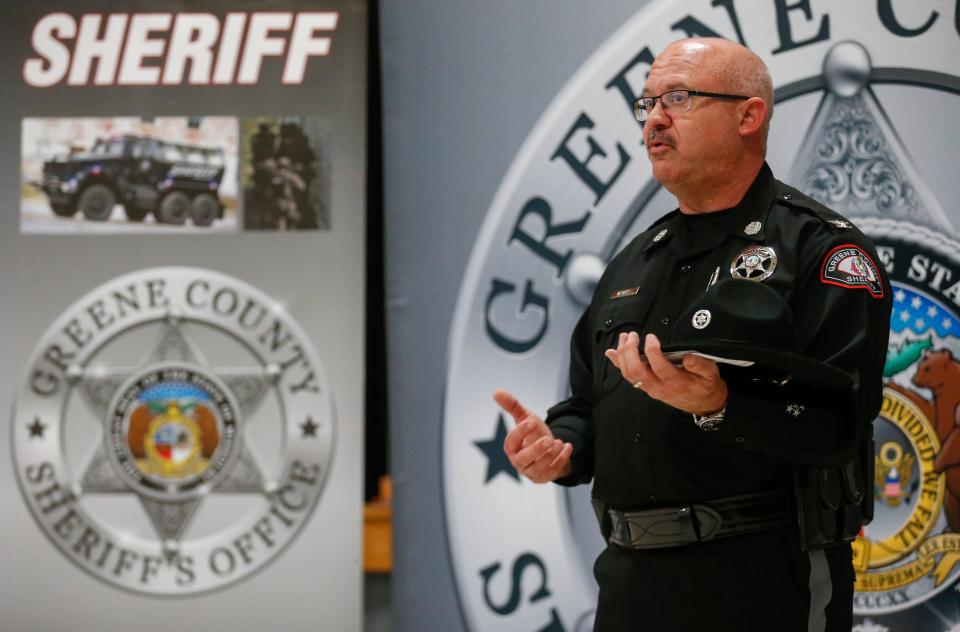 Greene County Sheriff Jim Arnott speaks about the new jail during a town hall meeting at Willard South Elementary School on Thursday, March 3, 2022.