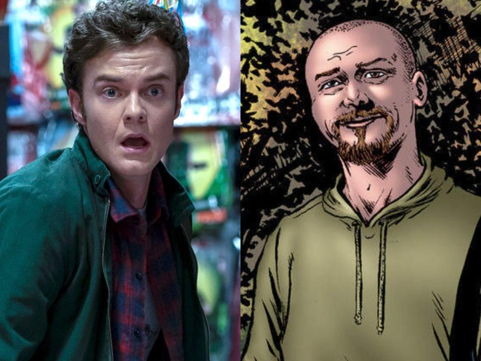 On the left: Jack Quaid as Hughie Campbell in season two of "The Boys." On the right: Hughie in the comics.