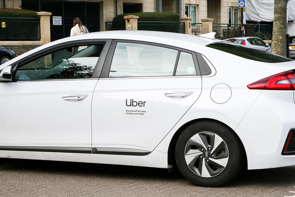 An UBER car seen parked on the street in Bristol