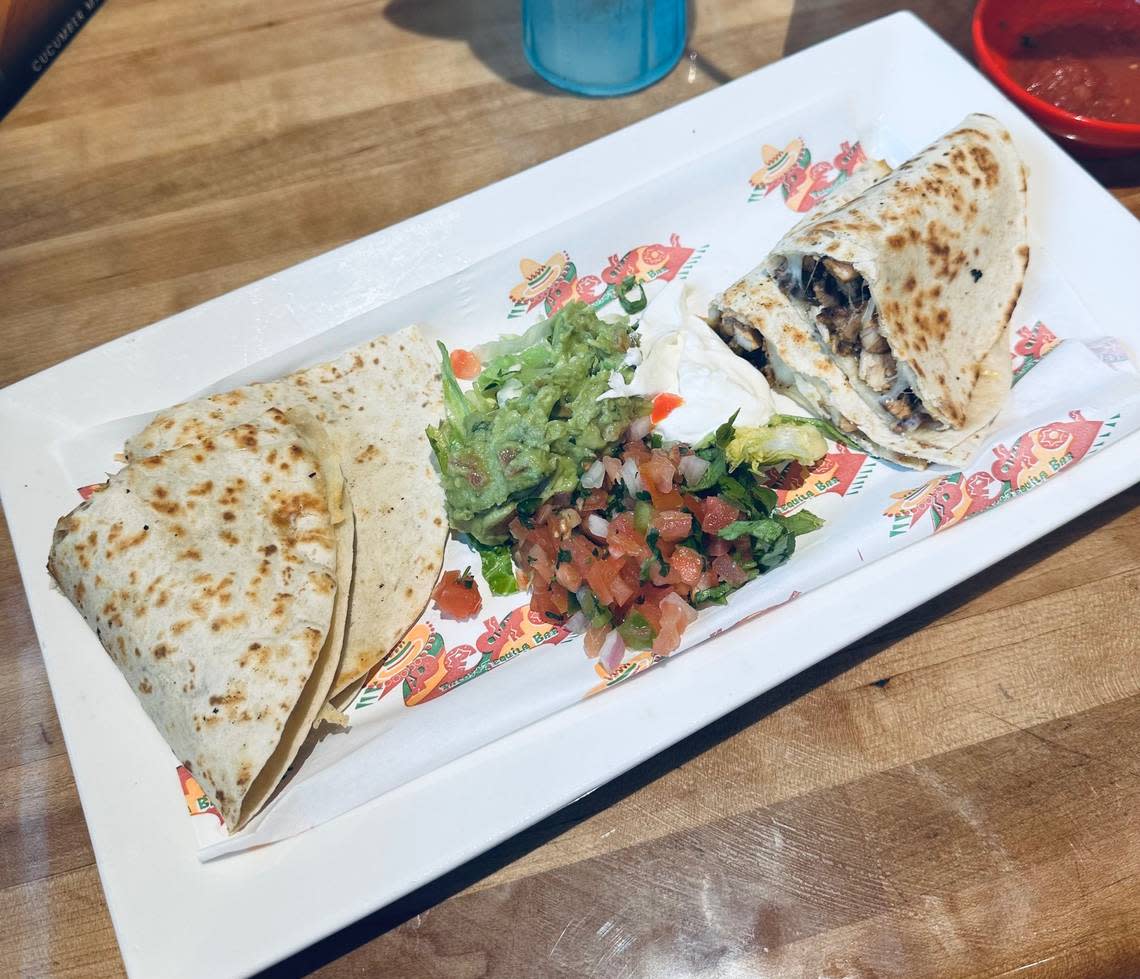 The lunch quesadillas at Pedro’s in Macon come with a fresh guacamole salad.
