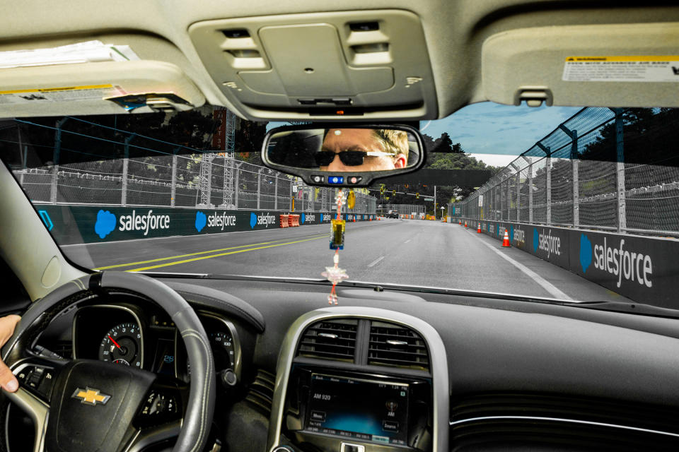 Rideshare driver Andrew Gnatovich drives along the route for the F1 race on November 15, 2023 in Las Vegas, Nevada.