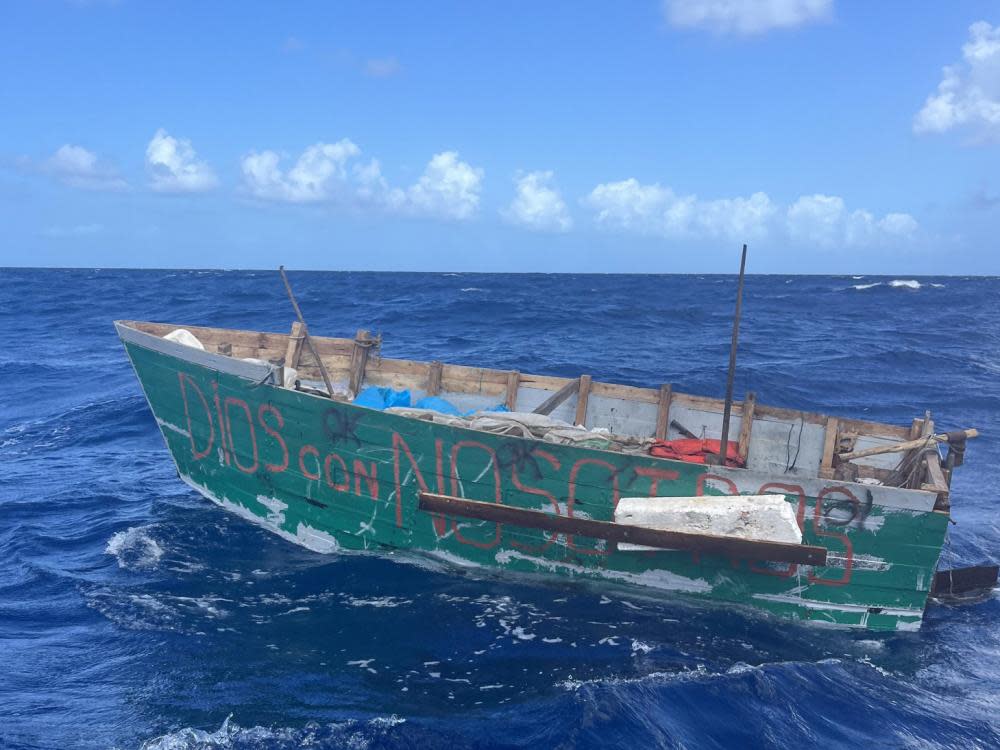 This migrant vessel was stopped about 14 miles south of Duck Key on Monday. Its passengers were repatriated to Cuba on Saturday.