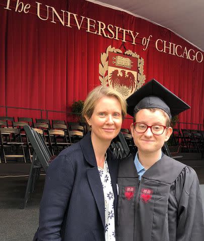 <p>Cynthia Nixon Instagram</p> Cynthia Nixon and her son Seph Mozes at his college graduation.