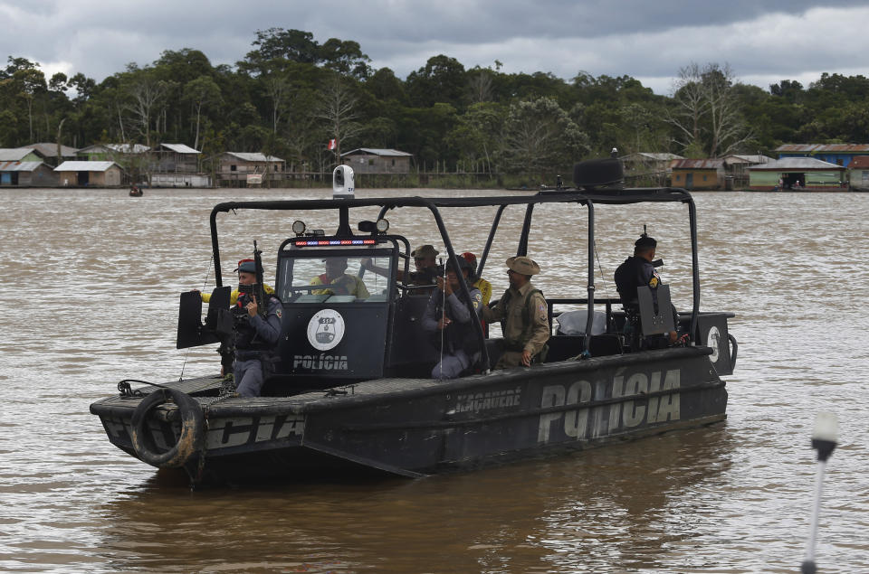 Police continue searching for British journalist Dom Phillips and Indigenous affairs expert Bruno Araujo Pereira in the Javari Valley Indigenous territory, Atalaia do Norte, Amazonas state, Brazil, Saturday, June 11, 2022. According to police, a wildcat fisherman is the main suspect of the disappearance of Phillips and Pereira and authorities say illegal fishing near the Javari Valley Indigenous Territory, where they went missing last Sunday, has raised the tension with local Indigenous groups in the isolated area near the country's border with Peru and Colombia. (AP Photo/Edmar Barros)