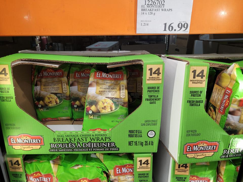 boxes of el monterary egg wraps in the fridges at costco