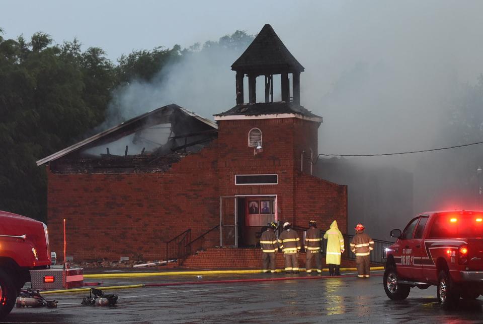 Mt. Pleasant Baptist Church in St. Landry Parish damaged in a fire Thursday.